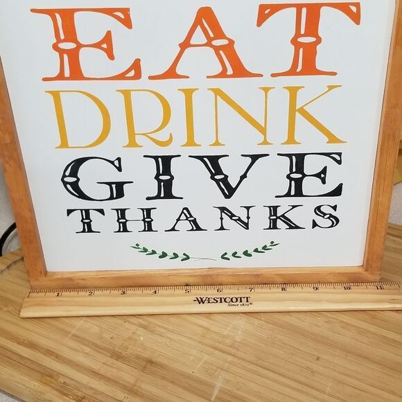 EAT Drink Give Thanks Framed Wood Sign Thanksgiving Holiday Decor Farmho… - Picture 4 of 5